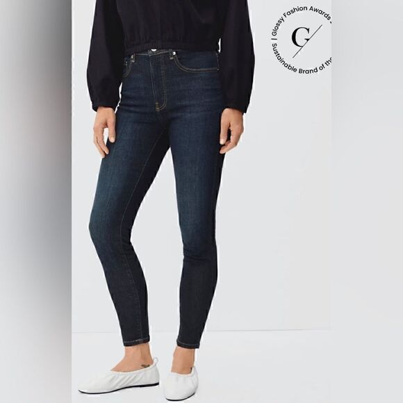 NWT Everlane The Authentic Stretch High-Rise Skinny Dark Wash Blue Size 23 Tall - Picture 1 of 11